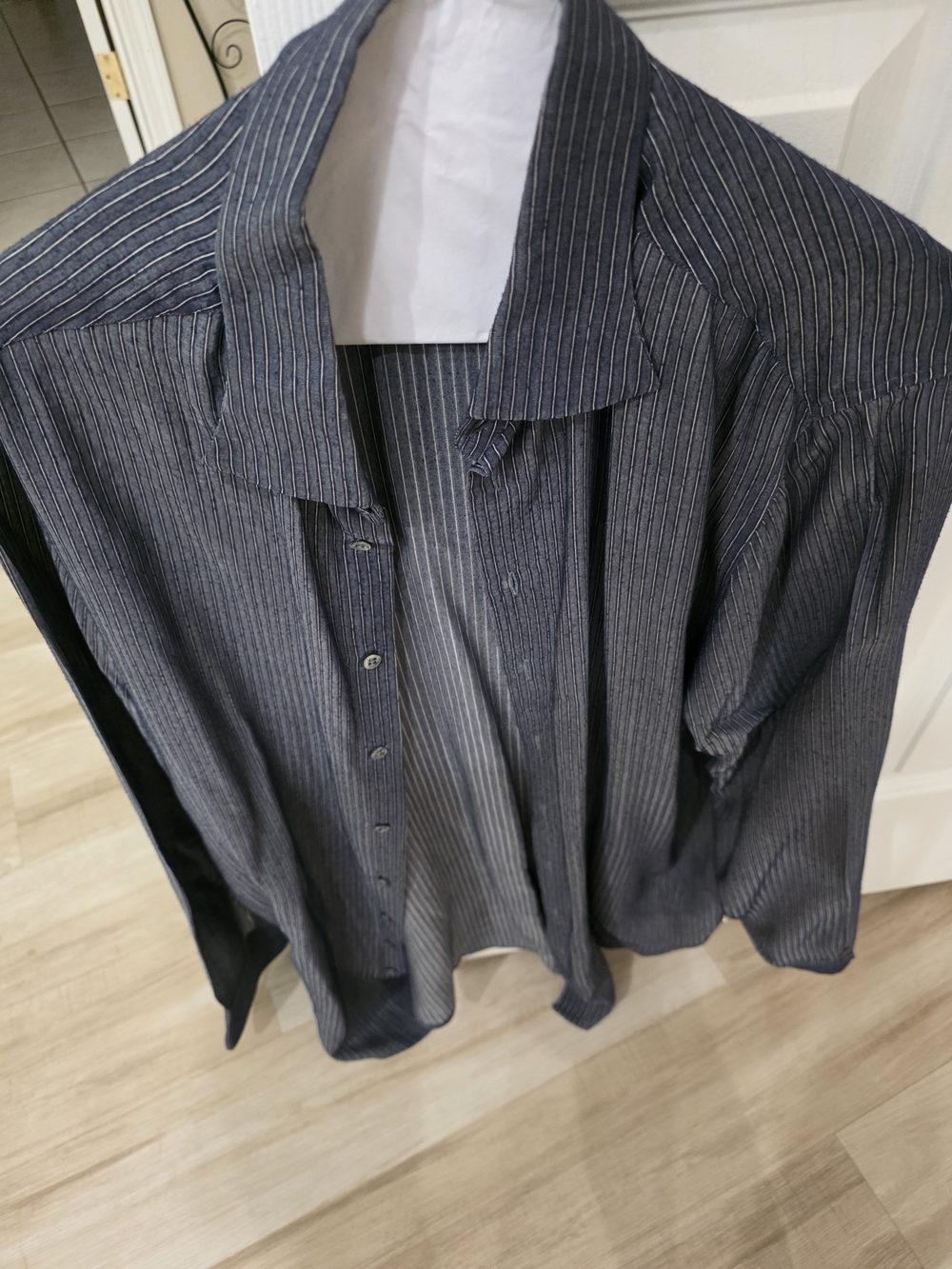 Georgio Armani Navy Pinstripe Lightweight Shirt Jacket